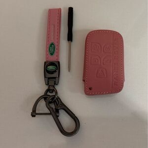Land Rover Key Fob Keychain and Fob Case Cover in Pink Leather NWT
